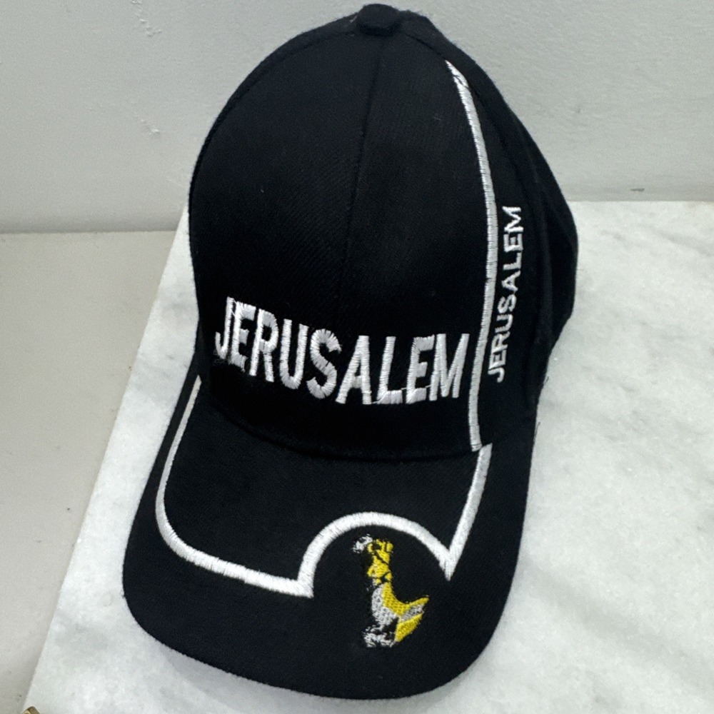 Baseball Cap Hat Black, White Embroidered JERUSALEM Hook & Loop Adjustable New